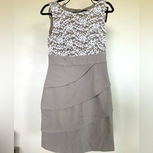 Connected Apparel Sleeveless Cream Dress with Lace Top